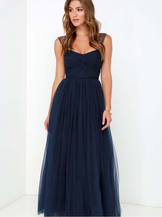 Dresses & Skirts - Women's Navy blue lined long prom gown Tulle a line Maxi Skirt Sz L
